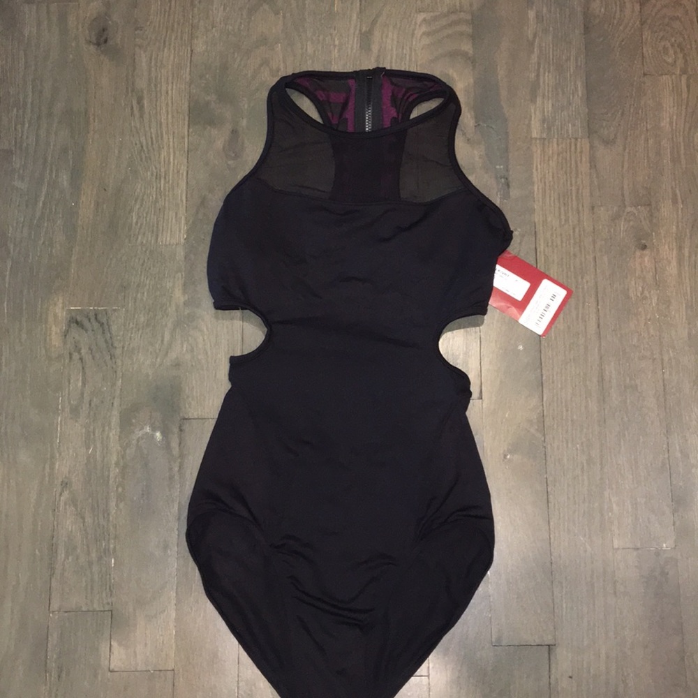 Mirella Caged Laser Cut Racer Zip Leotard